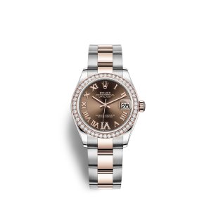 Fake Rolex Datejust 31 Oystersteel 18 ct Everose gold M278381RBR-0005 Chocolate set with diamonds Dial Watch