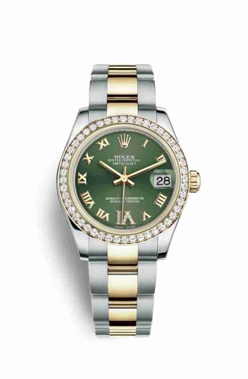 Swiss Replica Rolex Datejust 31 Yellow 178383 Olive green diamonds Watch - Click Image to Close