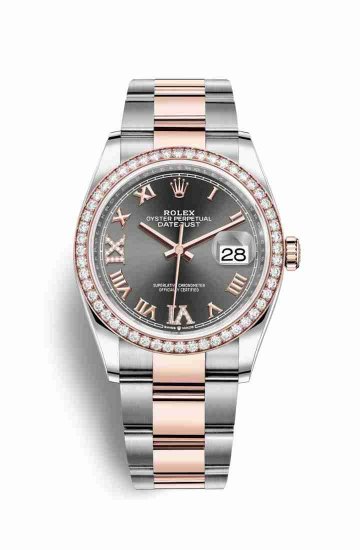 Swiss Replica Rolex Datejust 36 Everose gold 126281RBR Dark rhodium diamonds Watch - Click Image to Close