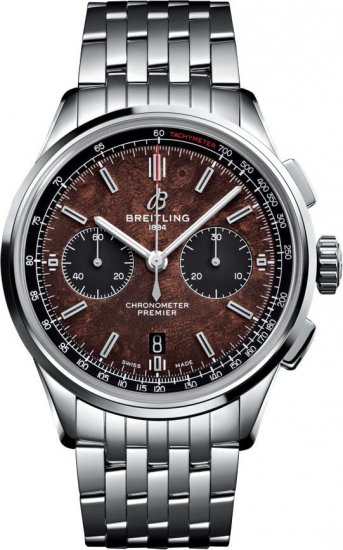 Fake Breitling Premier B01 Chronograph 42 Bentley Centenary Stainless Steel / Wood / Calf / Bracelet Watch - Click Image to Close