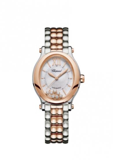 Copy Chopard Happy Sport Oval 18K Rose Gold Stainless Steel And Diamonds Watch - Click Image to Close