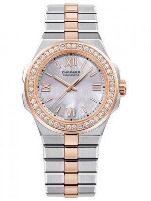 Copy Chopard Alpine Eagle 36mm Steel and Rose Gold Diamond Bezel Mother of Pearl Dial Watch