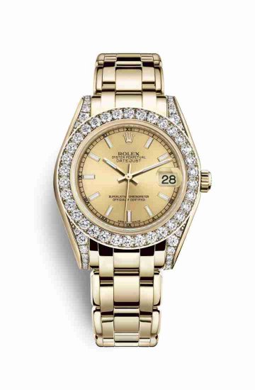 Swiss Replica Rolex Pearlmaster 34 81158 Champagne Dial Watch - Click Image to Close