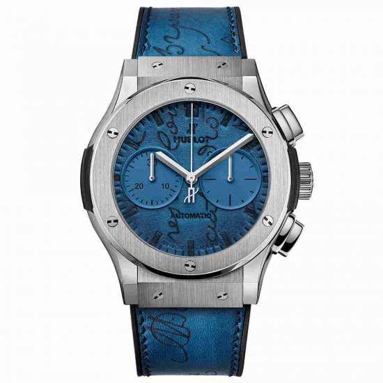 Swiss Replica Hublot Classic Fusion Chronograph Berluti Scritto Ocean Blue 45mm 521.NX.050B.VR.BER18 - Click Image to Close