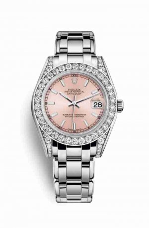 Swiss Replica Rolex Pearlmaster 34 diamonds 81159 Pink Dial Watch