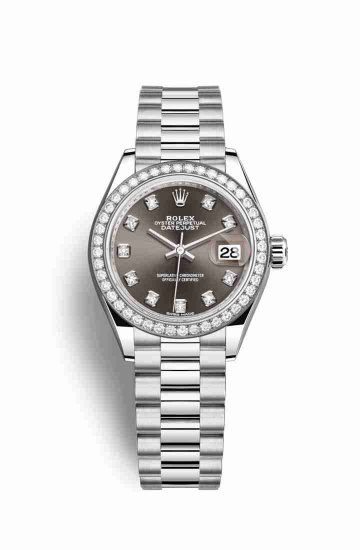 Swiss Replica Rolex Datejust 28 Platinum 279136RBR Dark grey diamonds Watch - Click Image to Close