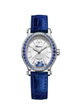 Copy Chopard Happy Sport Oval 18K White Gold Sapphires And Diamonds Watch