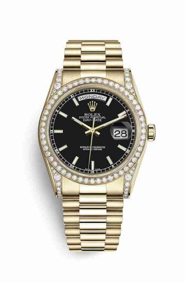 Swiss Replica Rolex Day-Date 36 118388 Black Dial Watch - Click Image to Close