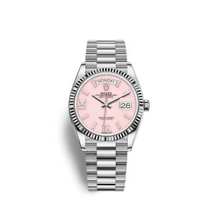 Fake Rolex Day-Date 36 18 ct white gold M128239-0021 Pink opal set with diamonds Dial Watch