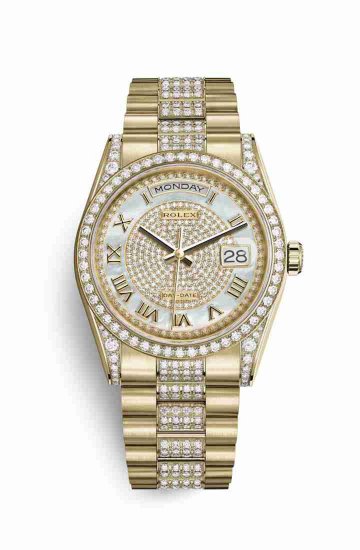 Swiss Replica Rolex Day-Date 36 118388 White mother-of-pearl diamond paved Dial Watch - Click Image to Close