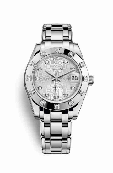 Swiss Replica Rolex Pearlmaster 34 81319 Silver Jubilee diamonds Watch - Click Image to Close