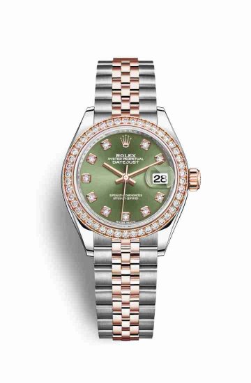 Swiss Replica Rolex Datejust 28 Everose gold 279381RBR Olive green diamonds Watch - Click Image to Close