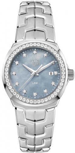 Swiss Replica Tag Heuer Link Blue Mother of Pearl Diamond Dial Ladies Watch