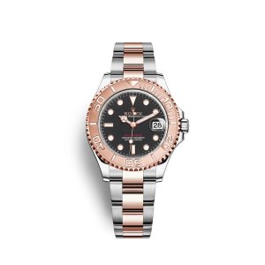 Fake Rolex Yacht-Master 37 Oystersteel 18 ct Everose gold M268621-0004 Black Dial Watch