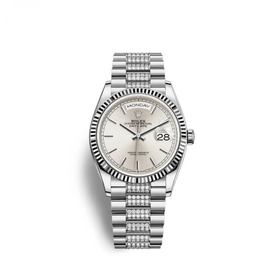 Fake Rolex Day-Date 36 18 ct white gold M128239-0025 Silver Dial Watch - Click Image to Close