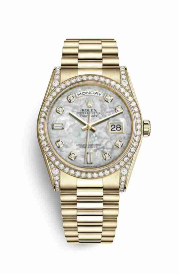 Swiss Replica Rolex Day-Date 36 118388 White mother-of-pearl diamonds Watch - Click Image to Close