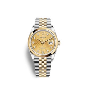 Fake Rolex Datejust 36 Oystersteel 18 ct yellow gold M126203-0033 Champagne-colour set with diamonds Dial Watch