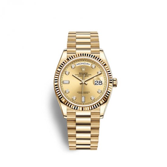 Fake Rolex Day-Date 36 18 ct yellow gold M128238-0008 Champagne-colour set with diamonds Dial Watch - Click Image to Close