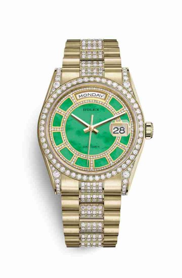 Swiss Replica Rolex Day-Date 36 118388 Carousel of green jade Dial Watch - Click Image to Close