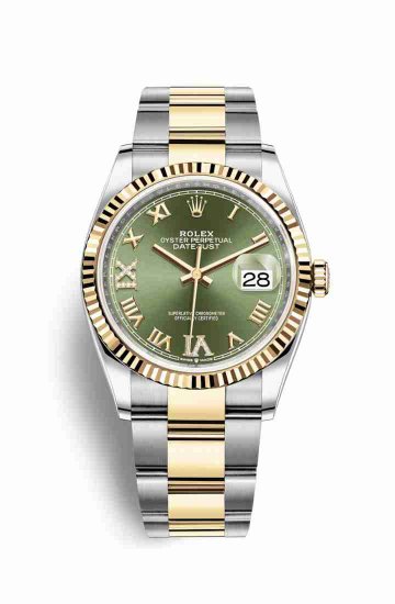 Swiss Replica Rolex Datejust 36 Yellow 126233 Olive green diamonds Watch - Click Image to Close