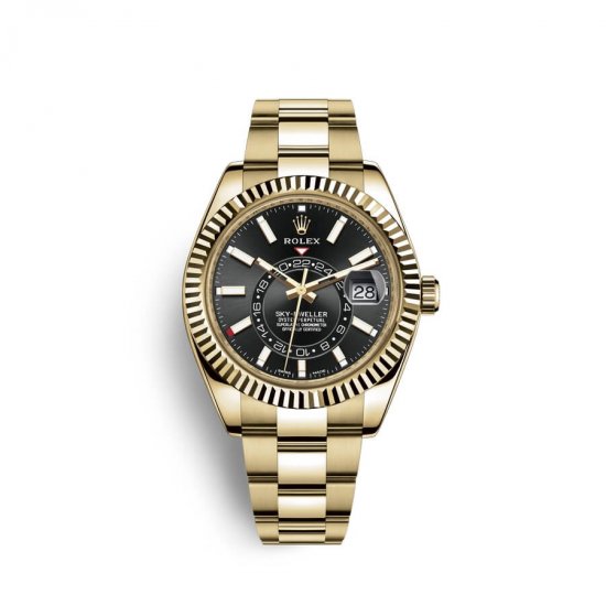 Fake Rolex Sky-Dweller 18 ct yellow gold M326938-0004 Black Dial Watch - Click Image to Close