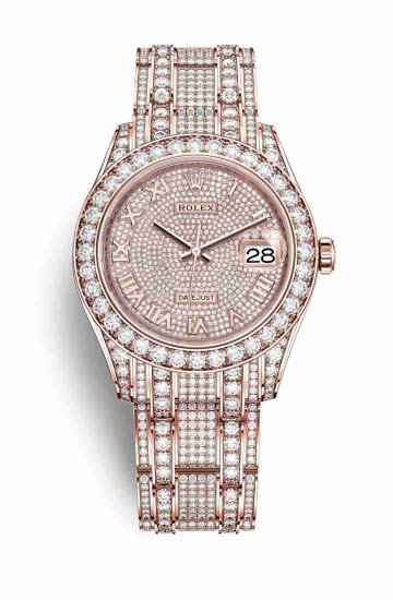 Swiss Replica Rolex Pearlmaster 39 Everose gold lugs diamonds 86405RBR gold paved 713 diamonds Watch - Click Image to Close