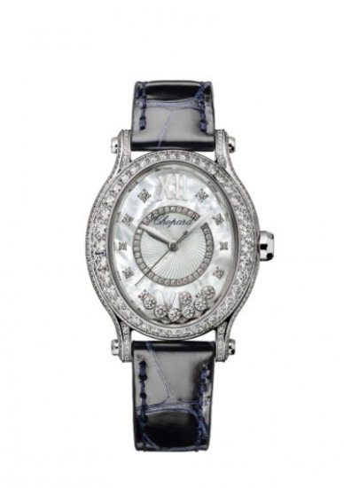 Copy Chopard Happy Sport Oval 18K White Gold And Diamonds Watch - Click Image to Close