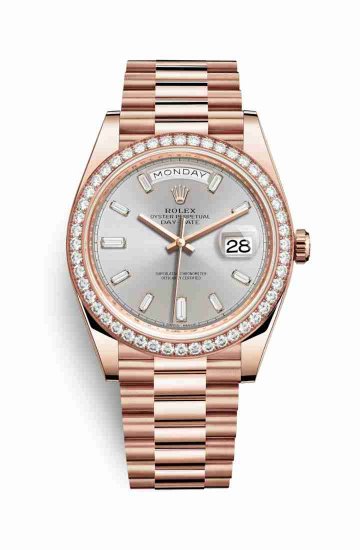 Swiss Replica Rolex Day-Date 40 Everose gold 228345RBR Sundust diamonds Watch - Click Image to Close