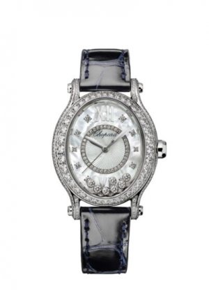 Copy Chopard Happy Sport Oval 18K White Gold And Diamonds Watch