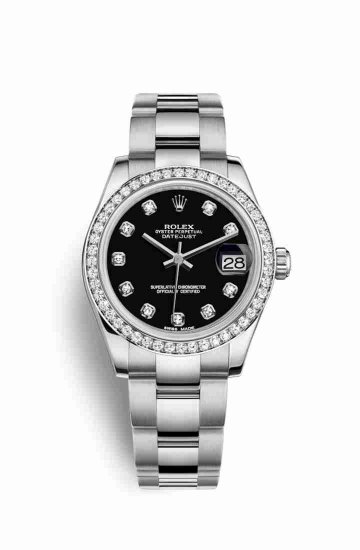 Swiss Replica Rolex Datejust 31 White gold 178384 Black diamonds Watch - Click Image to Close