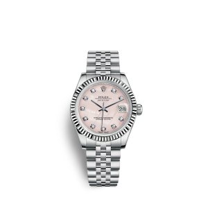 Fake Rolex Datejust 31 Oystersteel 18 ct white gold M178274-0043 Pink mother-of-pearl set with diamonds Dial Watch