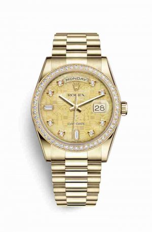 Swiss Replica Rolex Day-Date 36 118348 Champagne mother-of-pearl Jubilee diamonds Watch