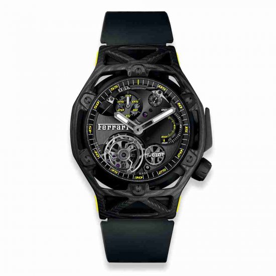 Swiss Replica Hublot Techframe Ferrari Tourbillon Chronograph Carbon Yellow 45mm 408.QU.0129.RX - Click Image to Close