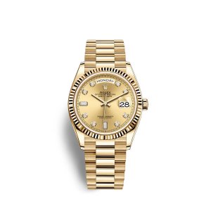 Fake Rolex Day-Date 36 18 ct yellow gold M128238-0008 Champagne-colour set with diamonds Dial Watch