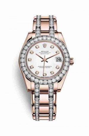 Swiss Replica Rolex Pearlmaster 34 Everose gold 81285 White diamonds Watch