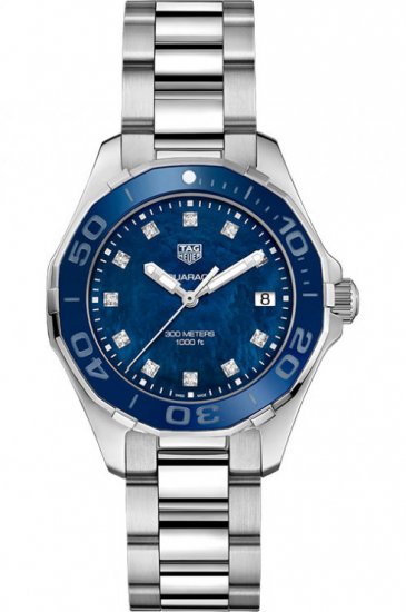 Swiss Replica Tag Heuer Aquaracer Blue Mother of Pearl Diamond Dial Ladies Watch - Click Image to Close