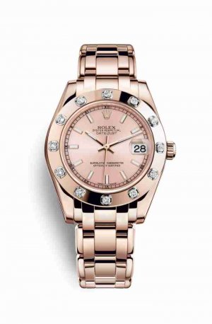 Swiss Replica Rolex Pearlmaster 34 Everose gold 81315 Pink Dial Watch