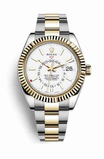 Swiss Replica Rolex Sky-Dweller Yellow 326933 White Dial Watch - Click Image to Close