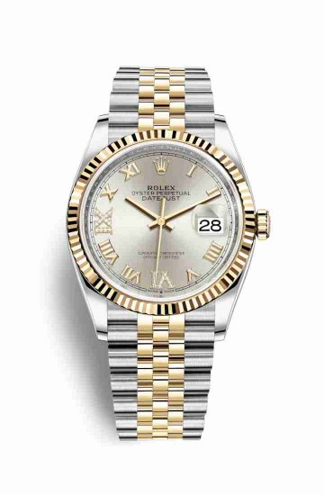 Swiss Replica Rolex Datejust 36 Yellow 126233 Silver diamonds Watch - Click Image to Close