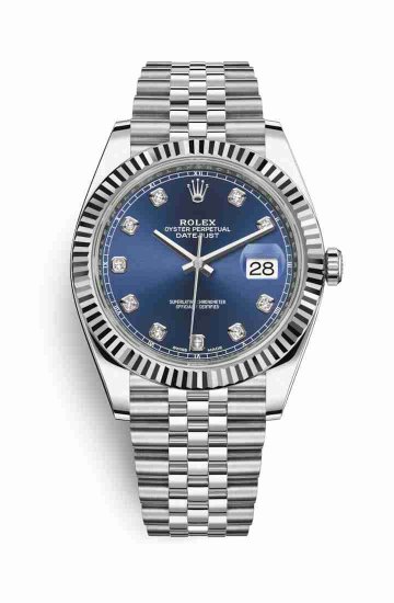 Swiss Replica Rolex Datejust 41 White gold 126334 Blue diamonds Watch - Click Image to Close