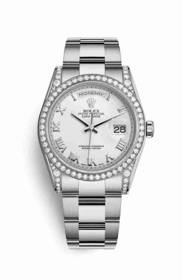 Swiss Replica Rolex Day-Date 36 diamonds 118389 White Dial Watch - Click Image to Close