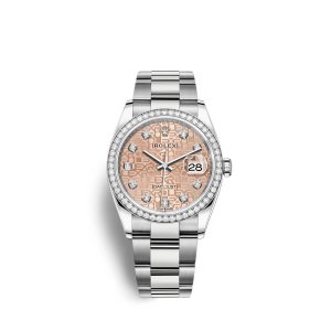 Fake Rolex Datejust 36 Oystersteel 18 ct white gold M126284RBR-0016 Pink Jubilee design set with diamonds Dial Watch