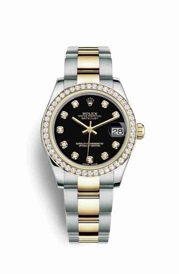 Swiss Replica Rolex Datejust 31 Yellow 178383 Black diamonds Watch - Click Image to Close