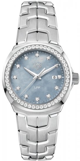 Swiss Replica Tag Heuer Link Blue Mother of Pearl Diamond Dial Ladies Watch - Click Image to Close