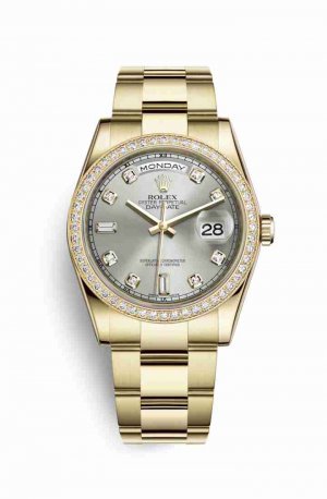 Swiss Replica Rolex Day-Date 36 118348 Silver diamonds Watch