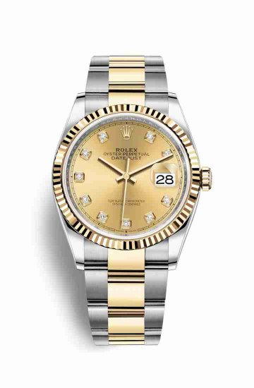 Swiss Replica Rolex Datejust 36 Yellow 126233 Champagne diamonds Watch - Click Image to Close