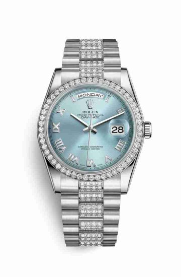 Swiss Replica Rolex Day-Date 36 Platinum 118346 Ice blue Dial Watch - Click Image to Close