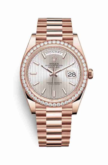 Swiss Replica Rolex Day-Date 40 Everose gold 228345RBR Sundust stripe motif Dial Watch - Click Image to Close