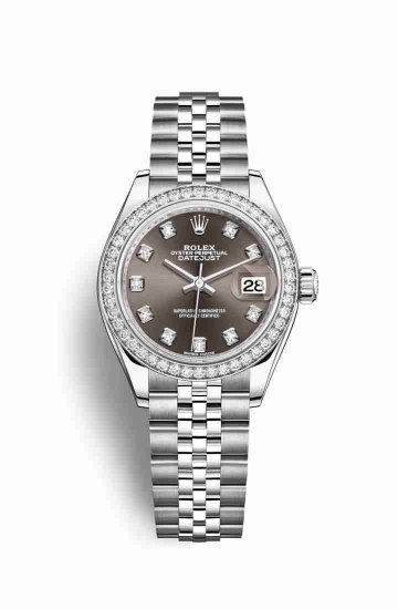 Swiss Replica Rolex Datejust 28 White gold 279384RBR Dark grey diamonds Watch - Click Image to Close