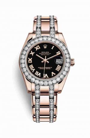 Swiss Replica Rolex Pearlmaster 34 Everose gold 81285 Black Dial Watch